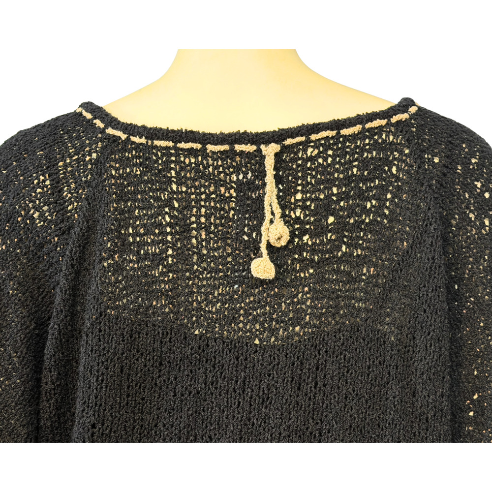 Amano One Size Folk Style Tie-Front Cardigan Black Open Knit Made in Bolivia New - Picture 8 of 10